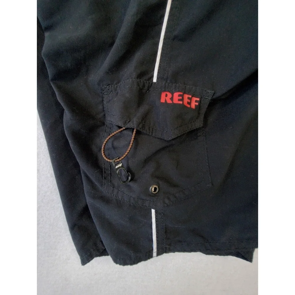 Reef‎ Life's Short Go Surfing Black Cargo Swim Trunks Men's 36 Board Shorts
